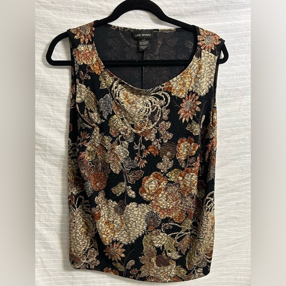 Vtg Lane Bryant Women’s Black Floral  Vest Sleeveless Blouse Made In USA Sz 18W - Picture 1 of 6